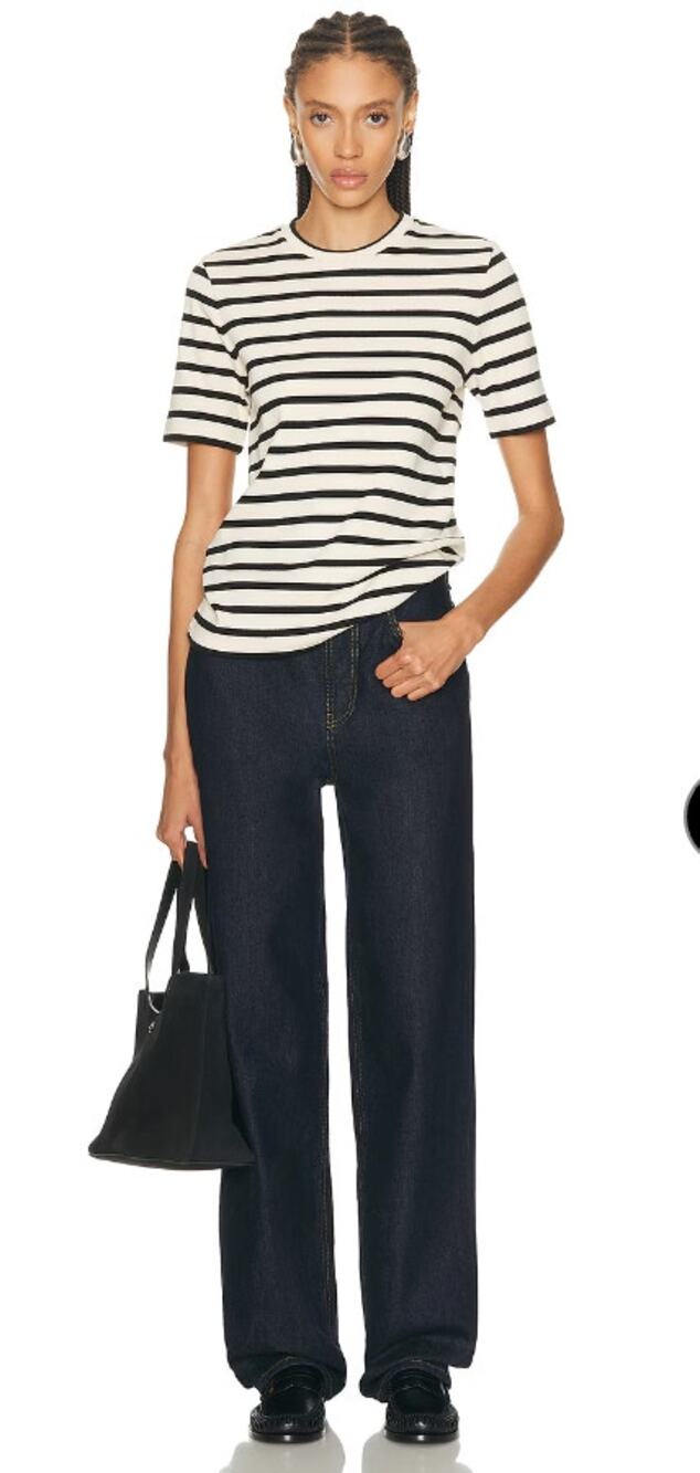 Jil Sander Shirt XS Striped Breton Tee Beige Black Logo Patch Short Sleeve Chic